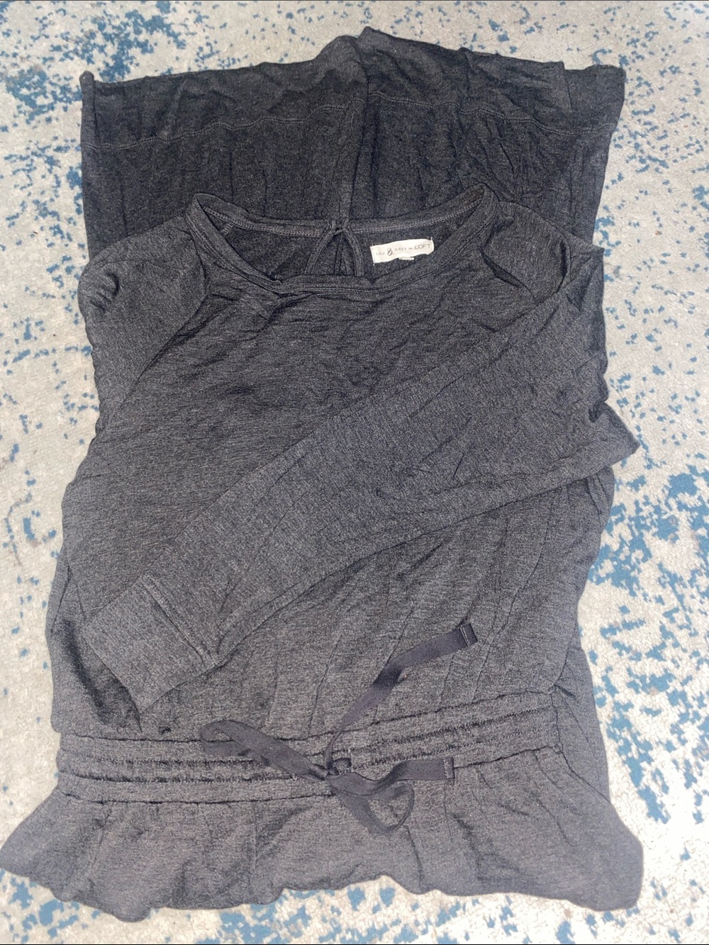LOFT Dark Charcoal Long-Sleeve Tie-Waist Dress